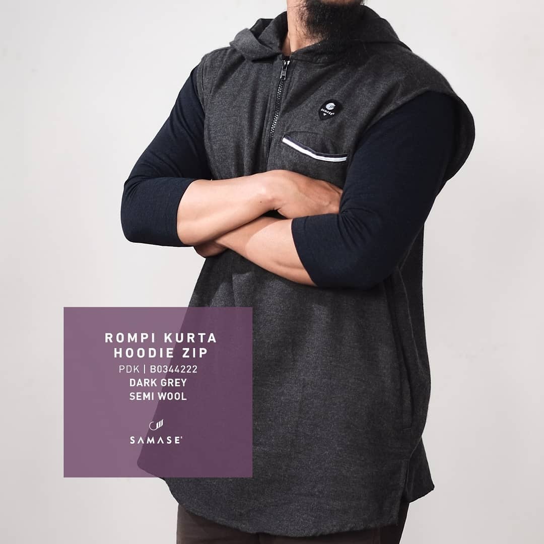 Rompi Kurta Hoodie Zip Dark Grey Semi Wol