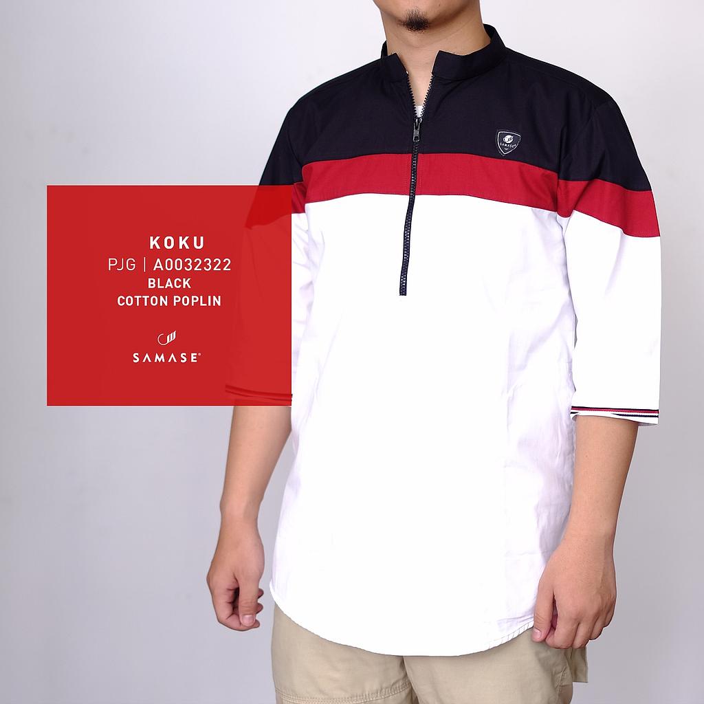 Black Cotton Puplin Semi Wol Red White URI-12